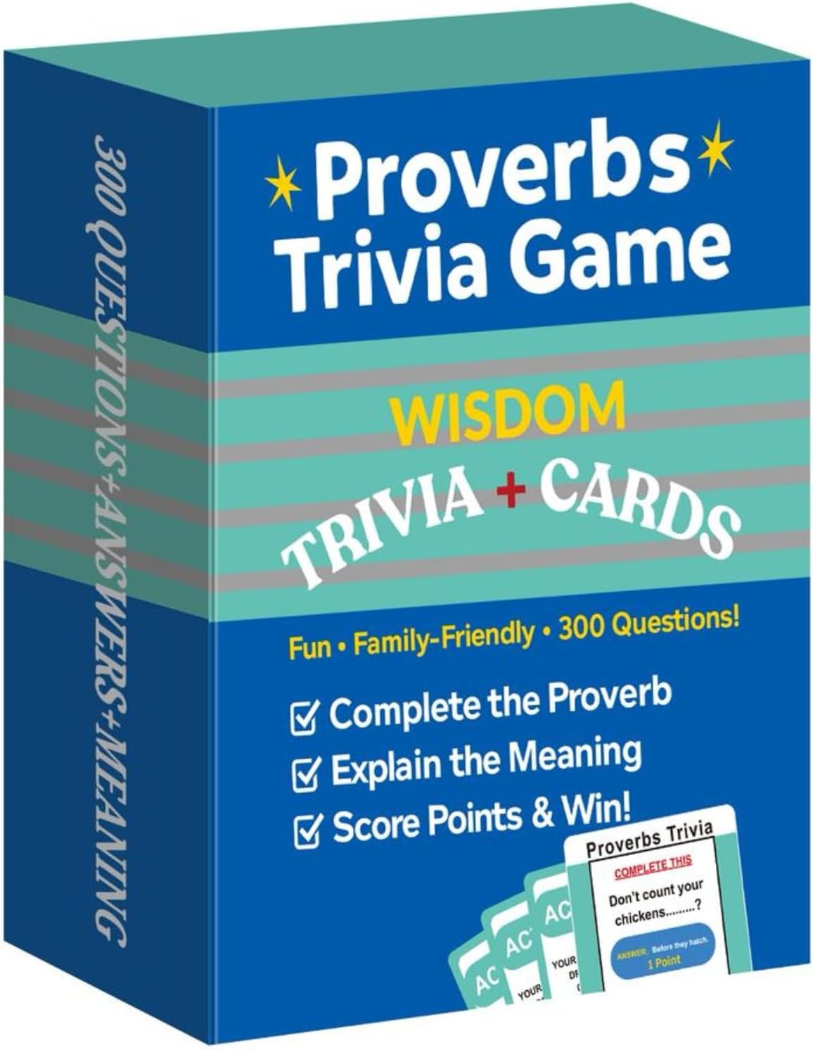 Proverbs Trivia Games, 300 Questions with Answers & Meanings | Fun Family Party Board Games, Team Game Night, Educational Trivia Card Game, Improves Wisdom