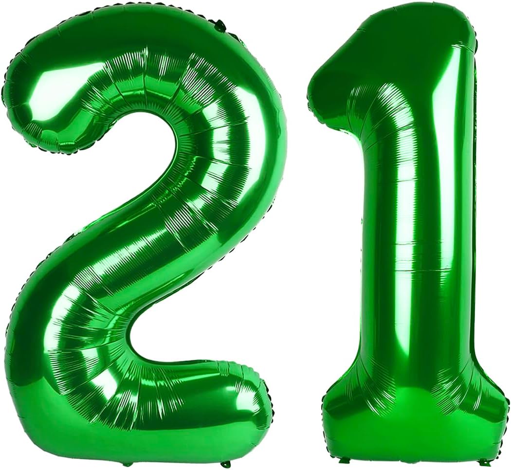 Green Number 21 Balloon 40 inch, 21 Number Balloons, 21st Green Birthday Decorations, 21 Year Old Women Men Party Supplies, St. Patrick's Day Games Theme Birthday Decorations
