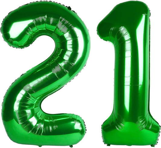 Green Number 21 Balloon 40 inch, 21 Number Balloons, 21st Green Birthday Decorations, 21 Year Old Women Men Party Supplies, St. Patrick's Day Games Theme Birthday Decorations