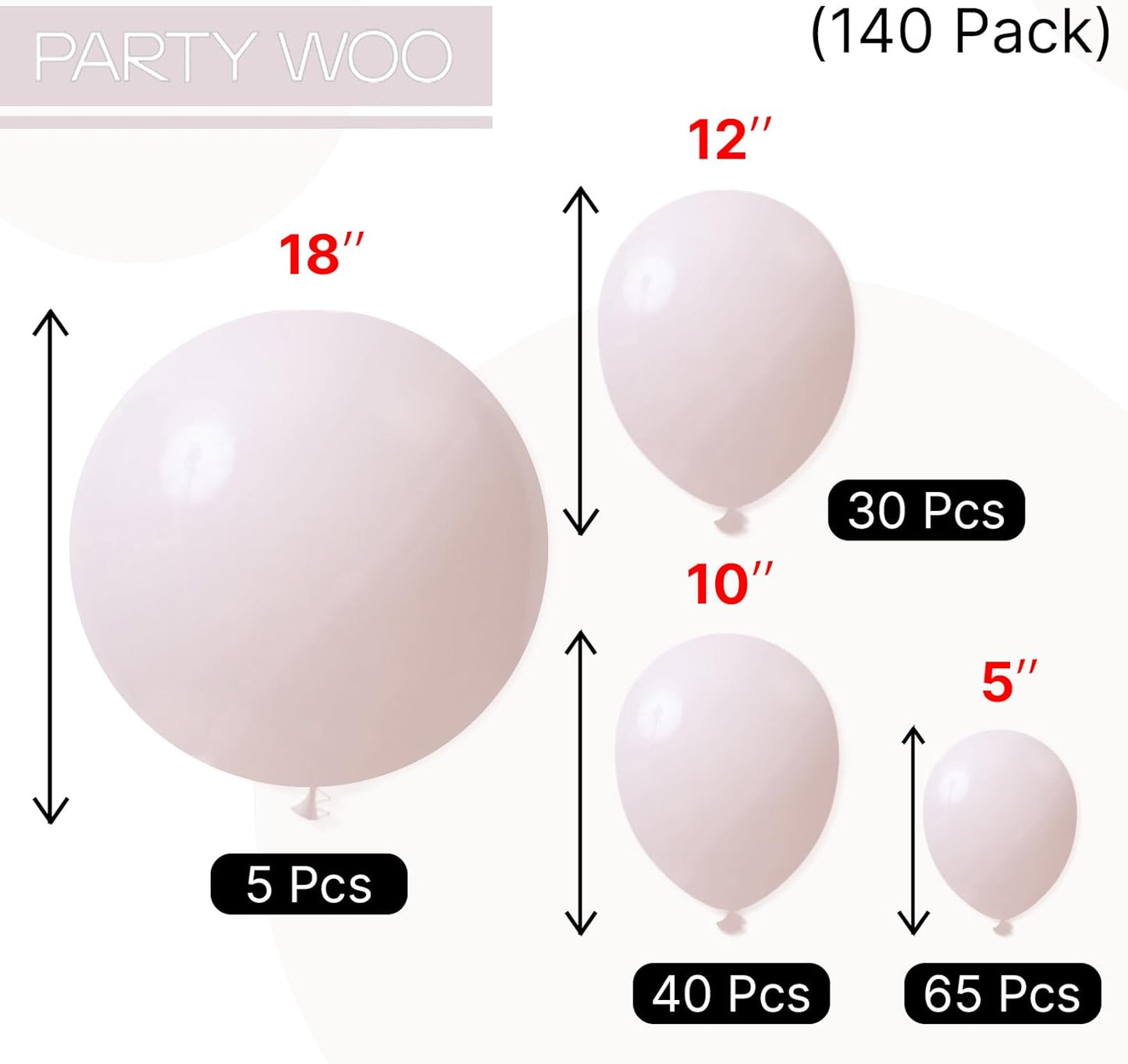 PartyWoo Beige Balloons 140pcs Different Sizes of 18 12 10 5 Inch Boho Cream Ivory Neutral Balloon Arch Kit Garland for Wedding Bridal Graduation Baby Shower Birthday Party Decorations White-F60