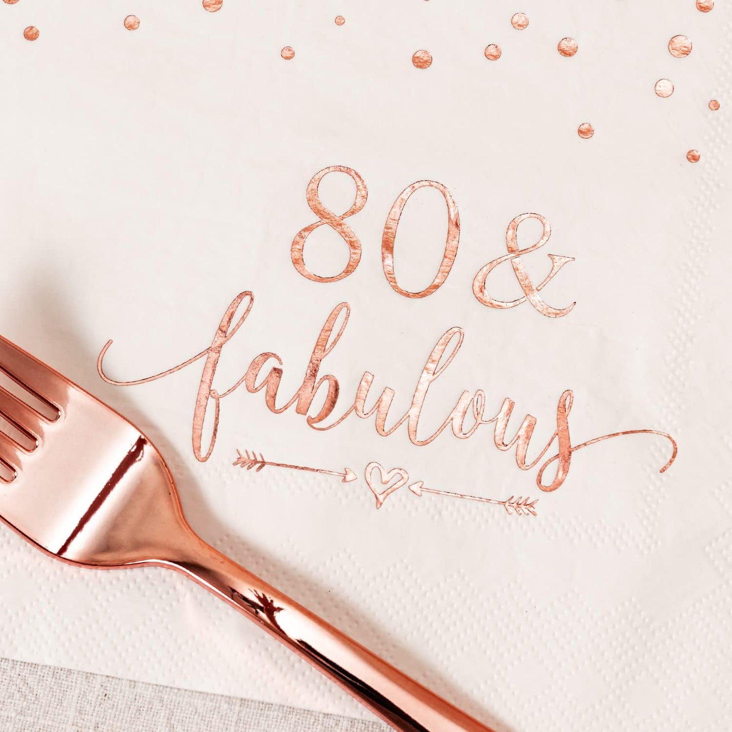 Crisky Rose Gold Foil 80 Fabulous Napkins Plates Cups Set for Women 80th Birthday Party Decorations Supplies, Disposable Tableware Set of 24 (9" Plates, 7" Plates, Luncheon Napkins, 9oz Cups)