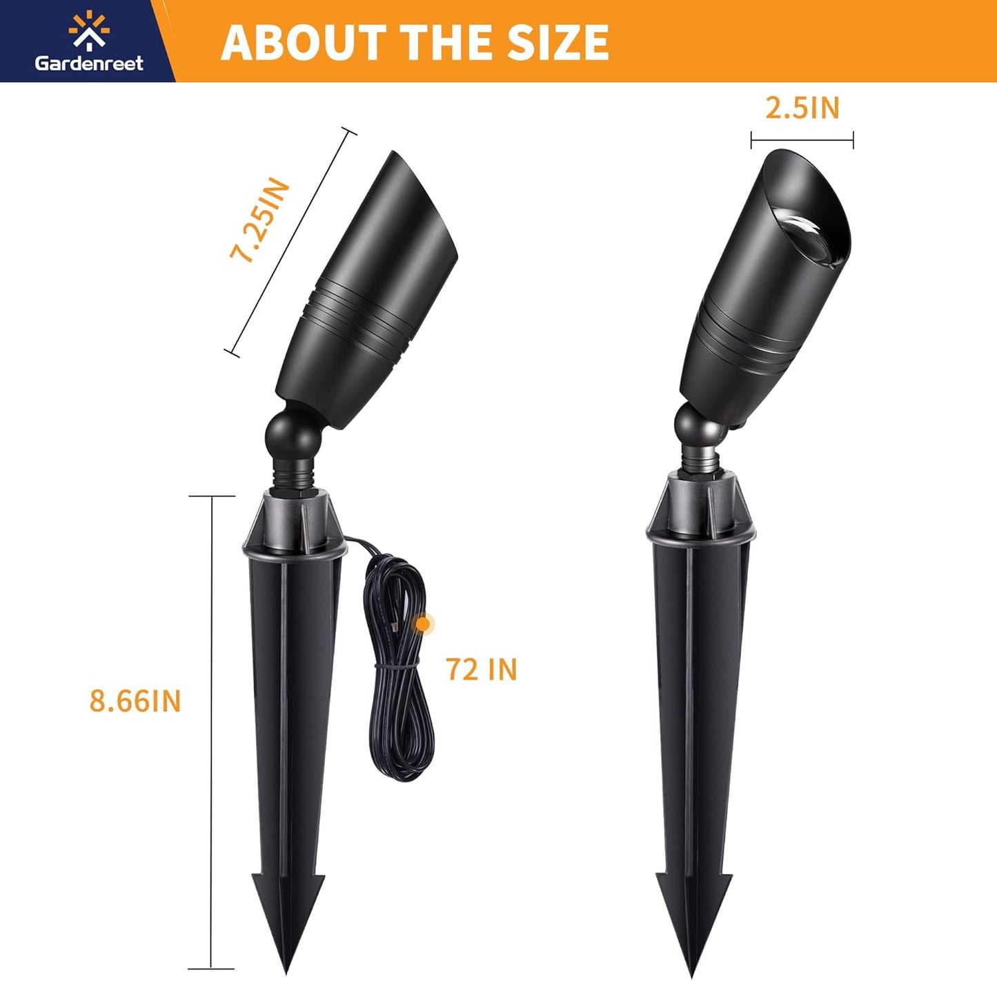 Gardenreet Black Brass Landscape Lighting Kit (4-Pack LED Spotlights) with Low Voltage Transformer 75W and Mechanical Timer and 100FT Cable and 20Pack Wire Connectors for Outdoor Garden Patio