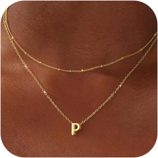 Bubble Letter Necklace Layered Initial Necklaces for Women Dainty Cute Choker Pendant Stack Jewelry Teen Gift Trendy Stuff