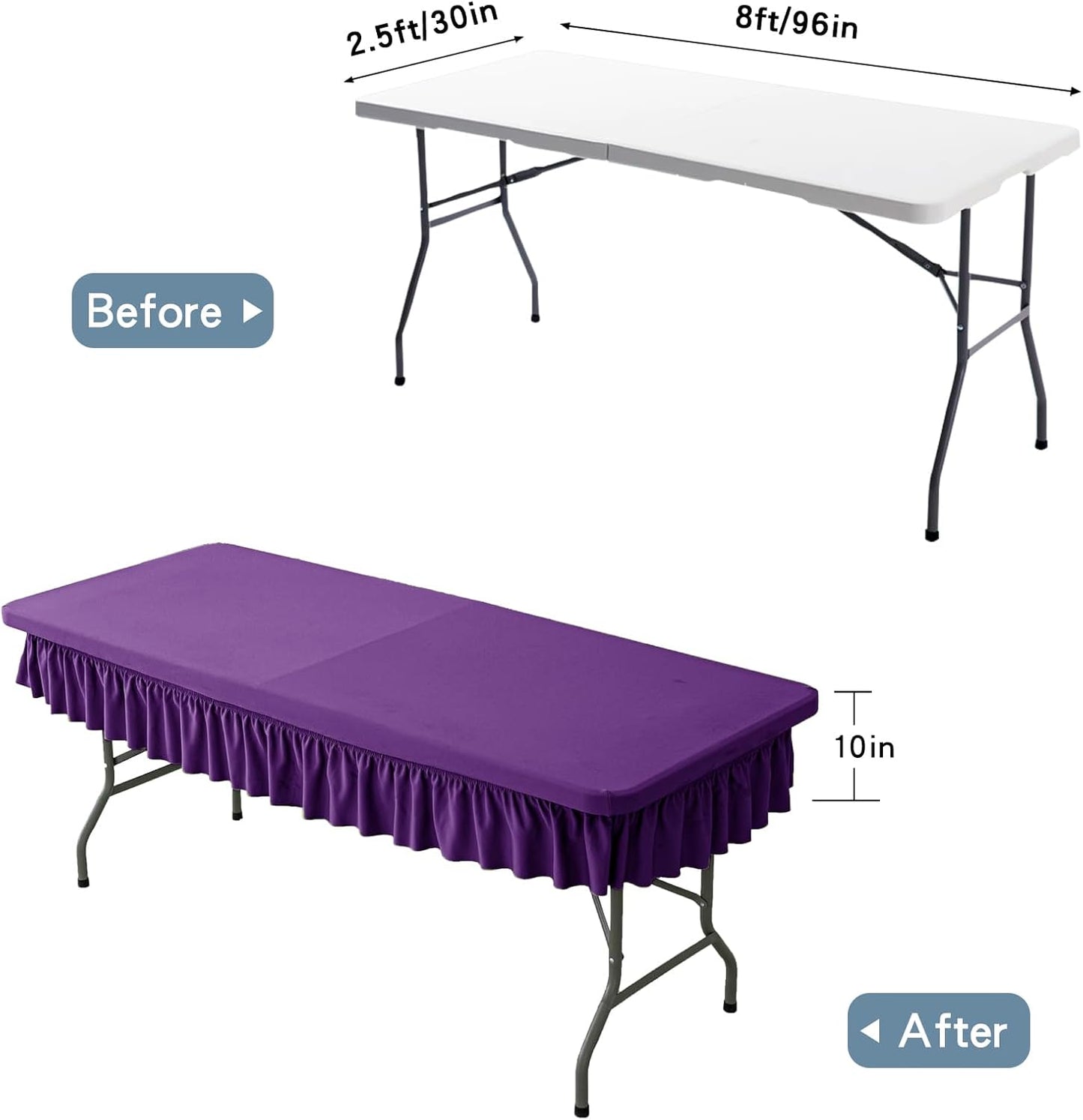 8ft Purple Stretch Tablecloth for Rectangular Tables - Flared Wrap Design, Waterproof, Wrinkle-Resistant, Washable - Ideal for Weddings, Parties, Banquets & Table Protection