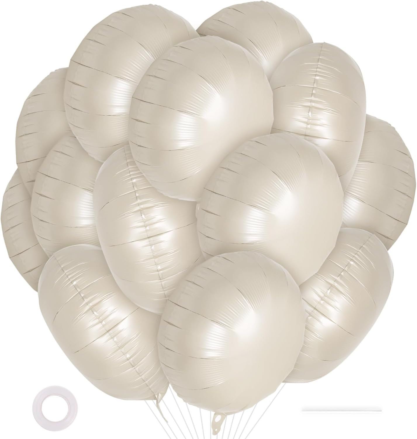 20 Pcs Cream White Round Balloons,18 Inch Round Foil Balloon,Giant Round Mylar Balloon Helium Balloons for Birthday Party Baby Shower Wedding Decorations (Cream)