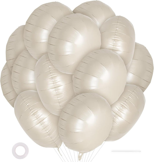 20 Pcs Cream White Round Balloons,18 Inch Round Foil Balloon,Giant Round Mylar Balloon Helium Balloons for Birthday Party Baby Shower Wedding Decorations (Cream)