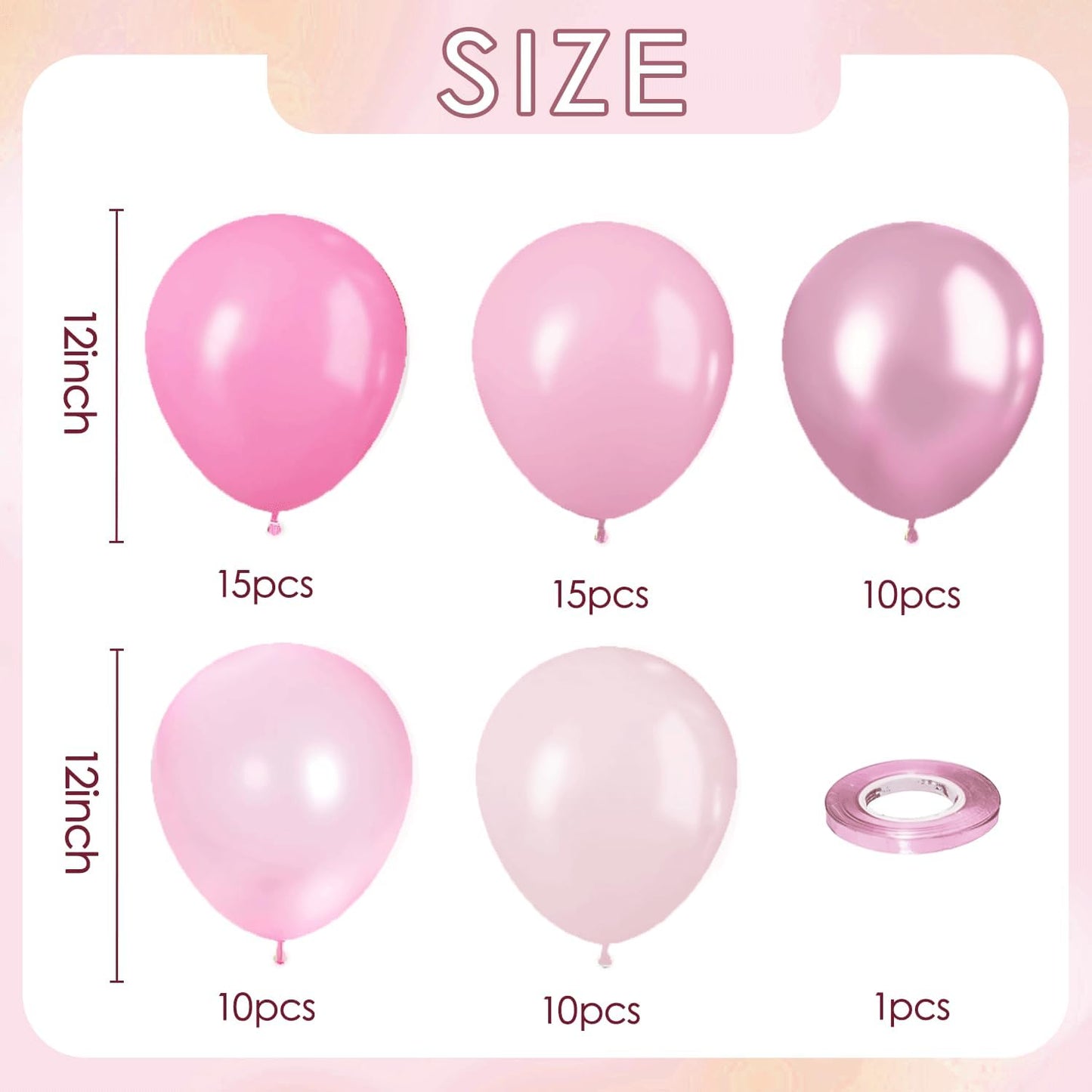 Pink Balloon Set, 60pcs 12-inch Metallic Pink Balloons Hot Pink and Light Pink Balloons Baby Pink Party Balloons Perfect for Girls' Birthdays Baptisms and Wedding Parties