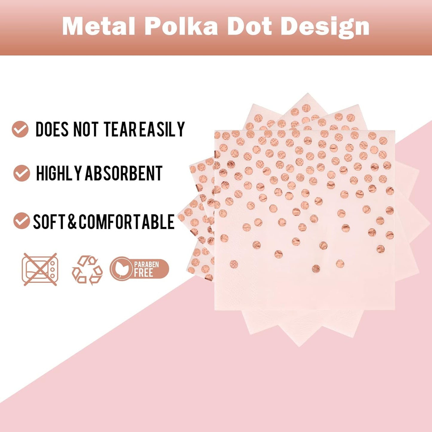 Pink and Rose Gold Paper Plates- 100 Pack- 50 x 7 Dessert Plates & 50 x 6.5 Napkins, Pink Paper Plate and Napkins Party Supplies for Baby Showers, Birthdays and All Occasions