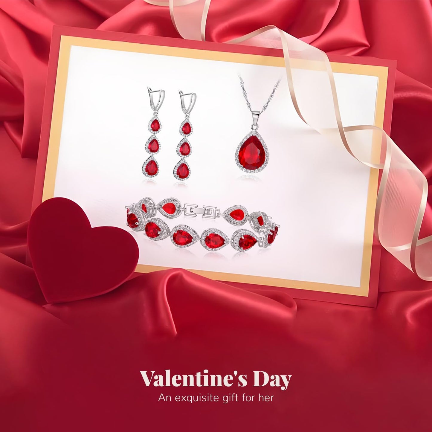 EleQueen Water Drop Pendant Necklace Long Dangle Earrings Tennis Bracelet Set, Sparkle Cubic Zirconia Teardrop Wedding Jewelry Sets for Bride Bridesmaid