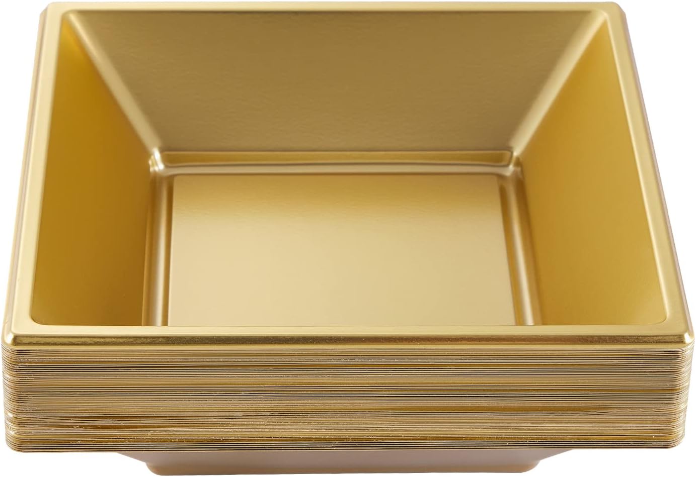 N9R 50 Count Gold Square Plastic Serving Bowls, 12 Oz Disposable Square Bowls for Candy Snake, Salad Bowl Perfect for Party Wedding Birthday