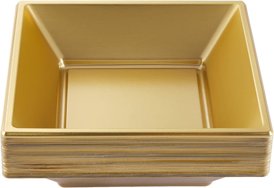 N9R 50 Count Gold Square Plastic Serving Bowls, 12 Oz Disposable Square Bowls for Candy Snake, Salad Bowl Perfect for Party Wedding Birthday