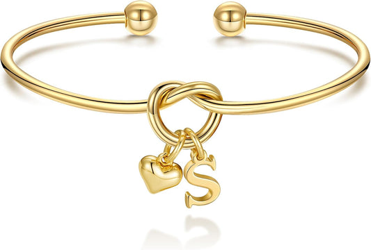 M MOOHAM Christmas Gifts for Women Teen Girls - Knot Initial Bracelets for Women, Bridesmaid Gifts Bridesmaids Proposal Gift Dainty Knot Letter A-Z Heart Initial Bracelet Jewelry Friendship Bracelets