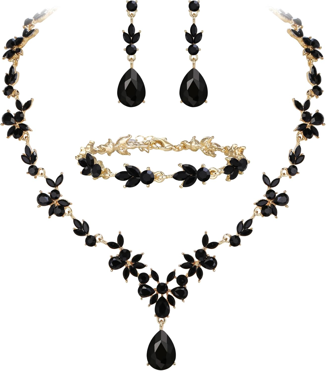 BriLove Wedding Jewelry Set for Women Bride, Y-Necklace Tennis Bracelet Dangle Earrings Crystal Teardrop Marquise Cluster for Bridal Bridesmaid