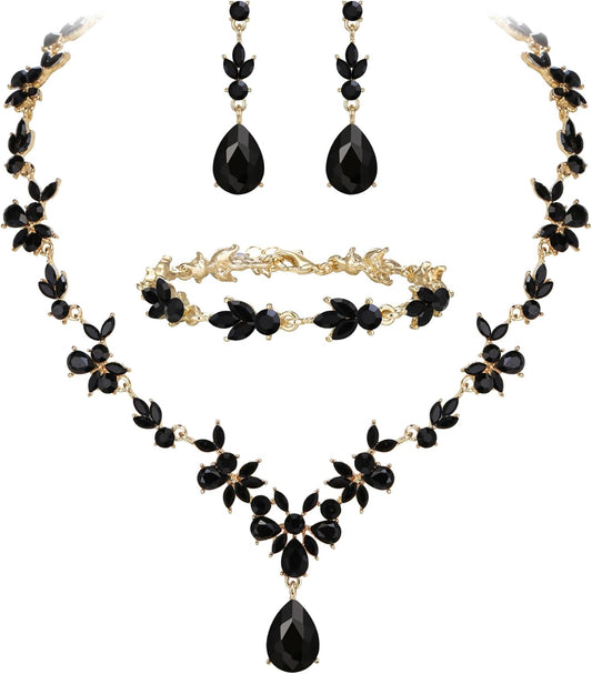 BriLove Wedding Jewelry Set for Women Bride, Y-Necklace Tennis Bracelet Dangle Earrings Crystal Teardrop Marquise Cluster for Bridal Bridesmaid