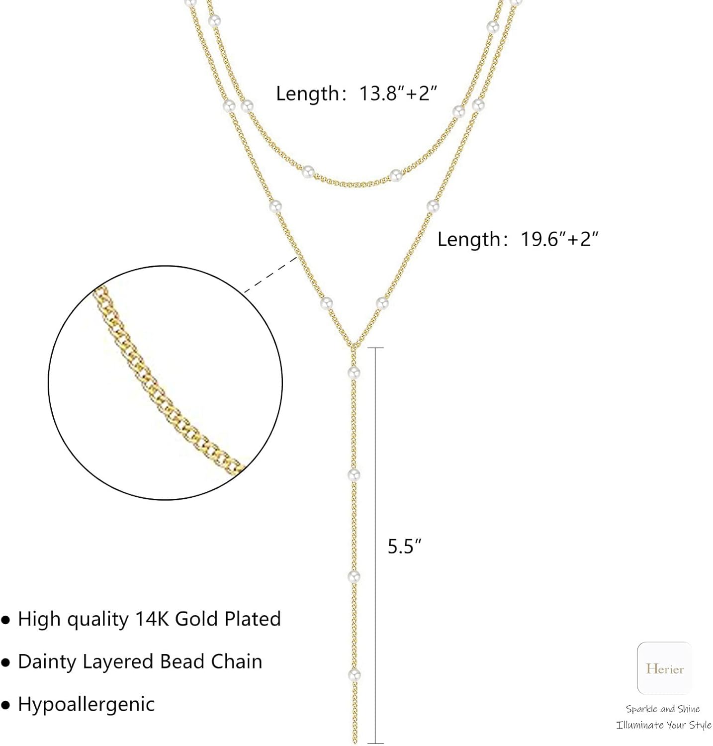 Lariat Gold Necklace for Women, Dainty Long Necklace 14k Gold Plated/Silver Y-Shaped Layered Beaded Chain Drop Necklaces for Women Trendy Simple Gold Jewelry for Women Gifts