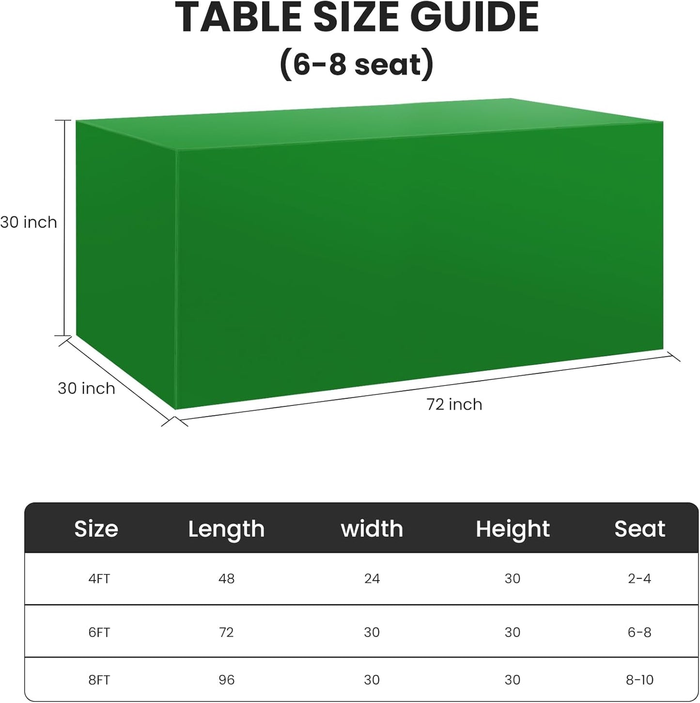Ascoza 2 Pack Fitted Tablecloth for 6 Foot Rectangle Tables 72 x 30 Inch Emerald Table Covers Water Resistant Polyester Table Cloth for Wedding, Parties,Display, Trade Show (Emerald)
