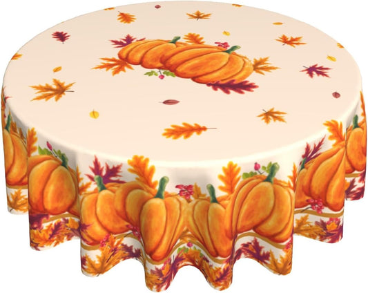 Giwawa Autumn Fall Tablecloth Round 60Inch Pumpkins Maple Leaves Decorative Circle Heat Resistant Washable Polyester Thanksgiving Table Cover for Kitchen Dining Picnic Holiday Indoor Outdoor Party