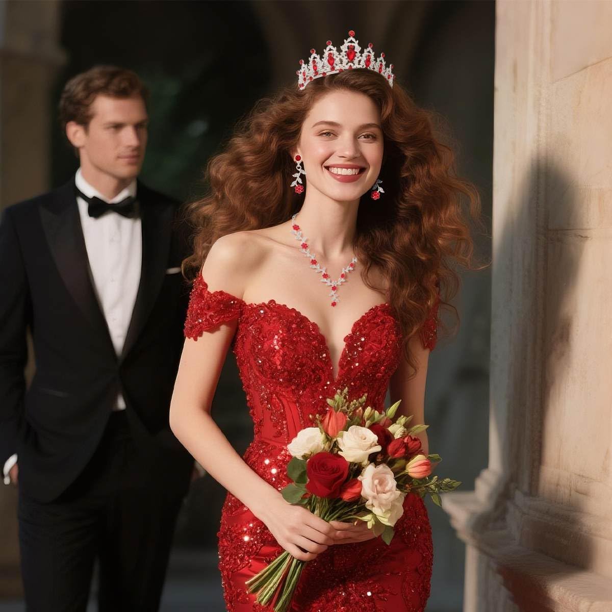 Kamirola Tiaras and Crowns for Women,Tiaras Earrings Necklace, Crystal Bridal Jewelry Set, Costume Party Halloween Prom Pageant Jewelry for Women(TR45)