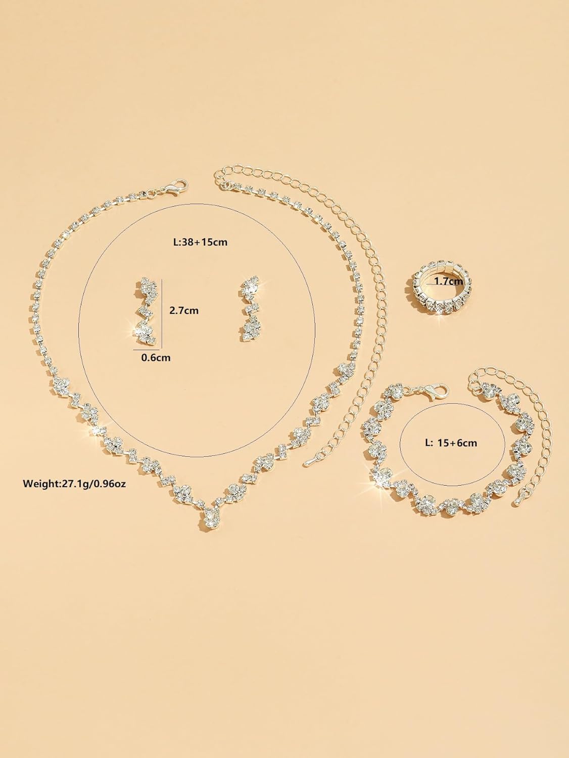 Wedding Jewelry Sets for Brides Rhinestone Necklace and Earring Set Bracelet Ring Gold Silver Prom Jewelry Sets Diamond Flower Teardrop Necklace for Women