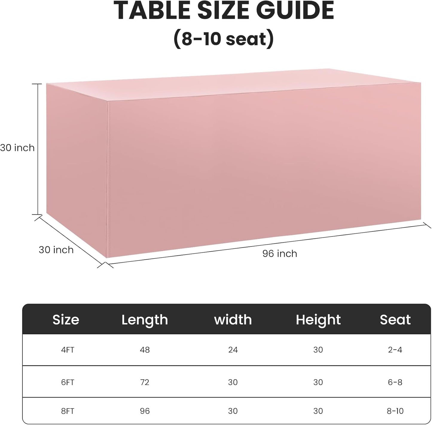Ascoza 2 Pack Fitted Tablecloth for 8 Foot Rectangle Tables 96 x 30 Inch Dusty Pink Table Covers Water Resistant Polyester Table Cloth for Wedding, Parties,Display, Trade Show (Dusty Pink)