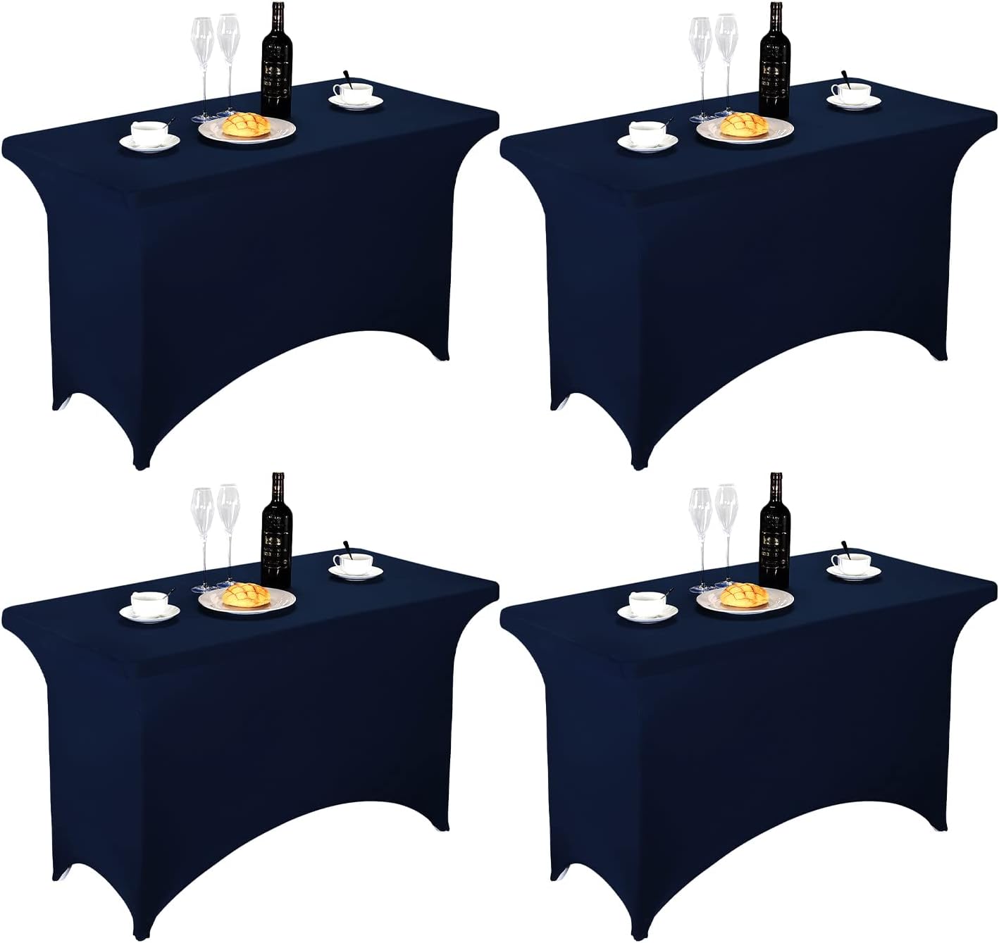 FORLIFE 4Pack Spandex Table Covers，Fitted Tablecloth for Rectangular Tables, Stretch Patio Table Covers, Universal Spandex Table Cover for Wedding, Banquet, Party (4ft, Navy)