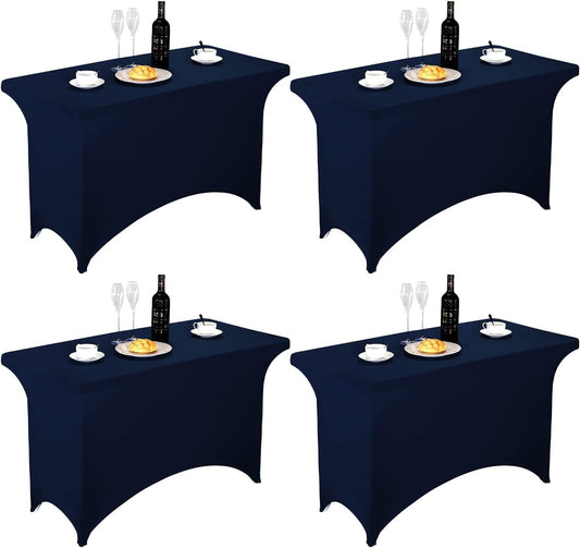 FORLIFE 4Pack Spandex Table Covers，Fitted Tablecloth for Rectangular Tables, Stretch Patio Table Covers, Universal Spandex Table Cover for Wedding, Banquet, Party (4ft, Navy)