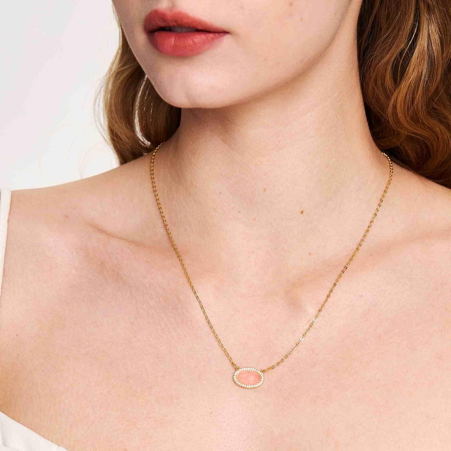 14K Gold Plated Pendant Necklace for Women Oval Cut Gemstone Crystal Pendant Necklaces Birthday Gifts for Women Mom Wife Friends