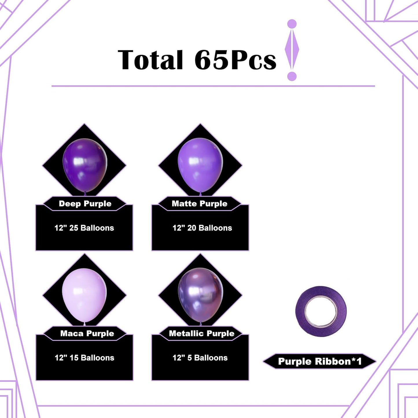 Purple Balloons, 65Pcs 12Inch Dark Purple Party Balloons for Birthday Weddind Bridal Showerl Nautical Party Decorations