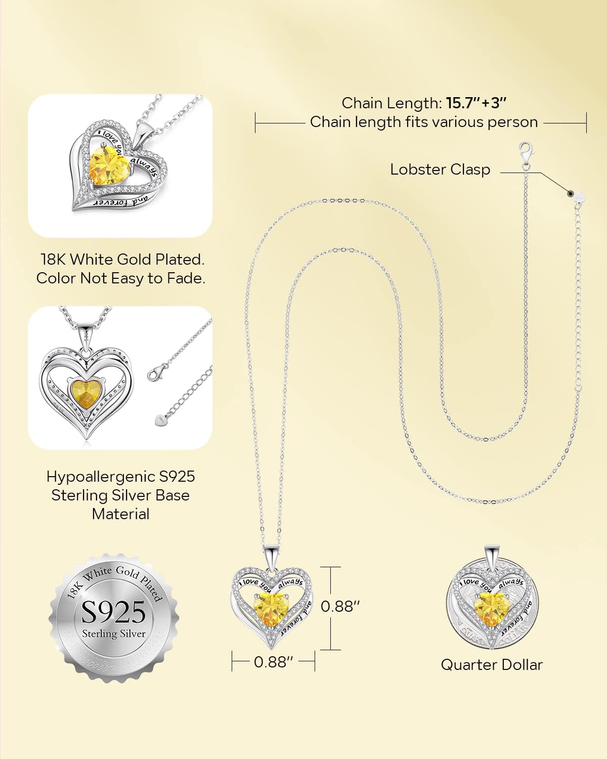 S925 Sterling Silver Necklace for Women, Wife Jewelry Rose Gold, Mom Birthday Valentines Mothers Day Gifts, Girlfriend Necklaces, Daughter Heart Jewel, Anniversary for Her