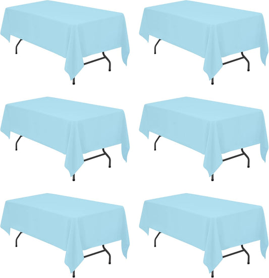 BRILLMAX 6 Pack Light Blue Tablecloths for 6 Foot Rectangle Tables 60 x 102 Inch - 6ft Rectangular Bulk Linen Polyester Fabric Washable Cloth Cover for Wedding Reception Banquet Birthday Party