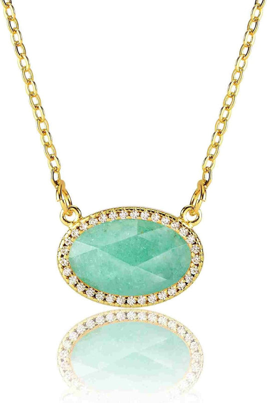 14K Gold Plated Pendant Necklace for Women Oval Cut Gemstone Crystal Pendant Necklaces Birthday Gifts for Women Mom Wife Friends