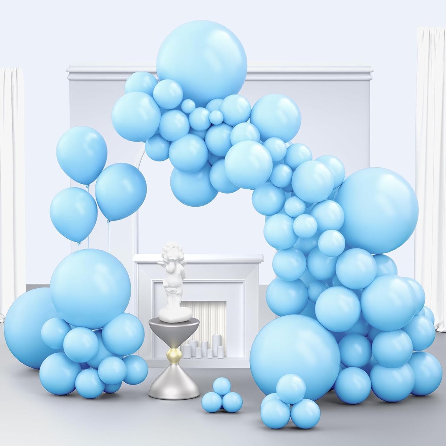 Light Blue Balloons, 150 pcs Different Sizes Pack of 18 Inch 12 Inch 10 Inch 5 Inch Baby Pastel Sky Aqua Blue Balloons for Balloon Garland Balloon Arch as Birthday Party Wedding Decorations