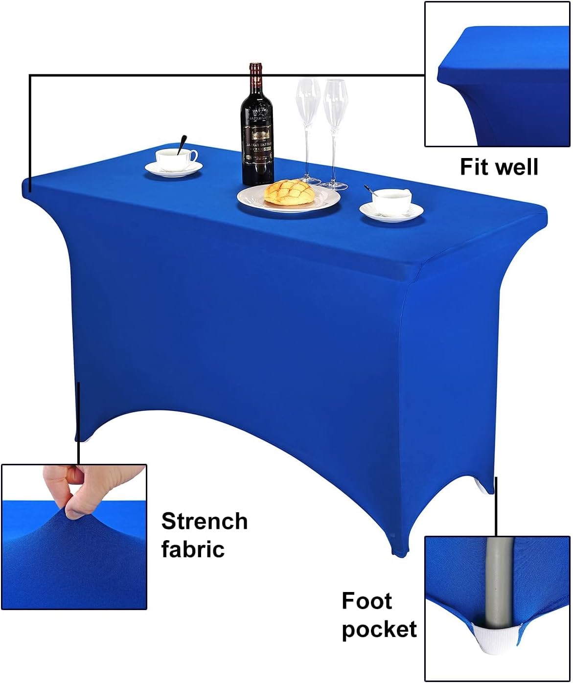 FORLIFE 4Pack Spandex Table Covers，Fitted Tablecloth for Rectangular Tables, Stretch Patio Table Covers, Universal Spandex Table Cover for Wedding, Banquet, Party (4ft, Royal)