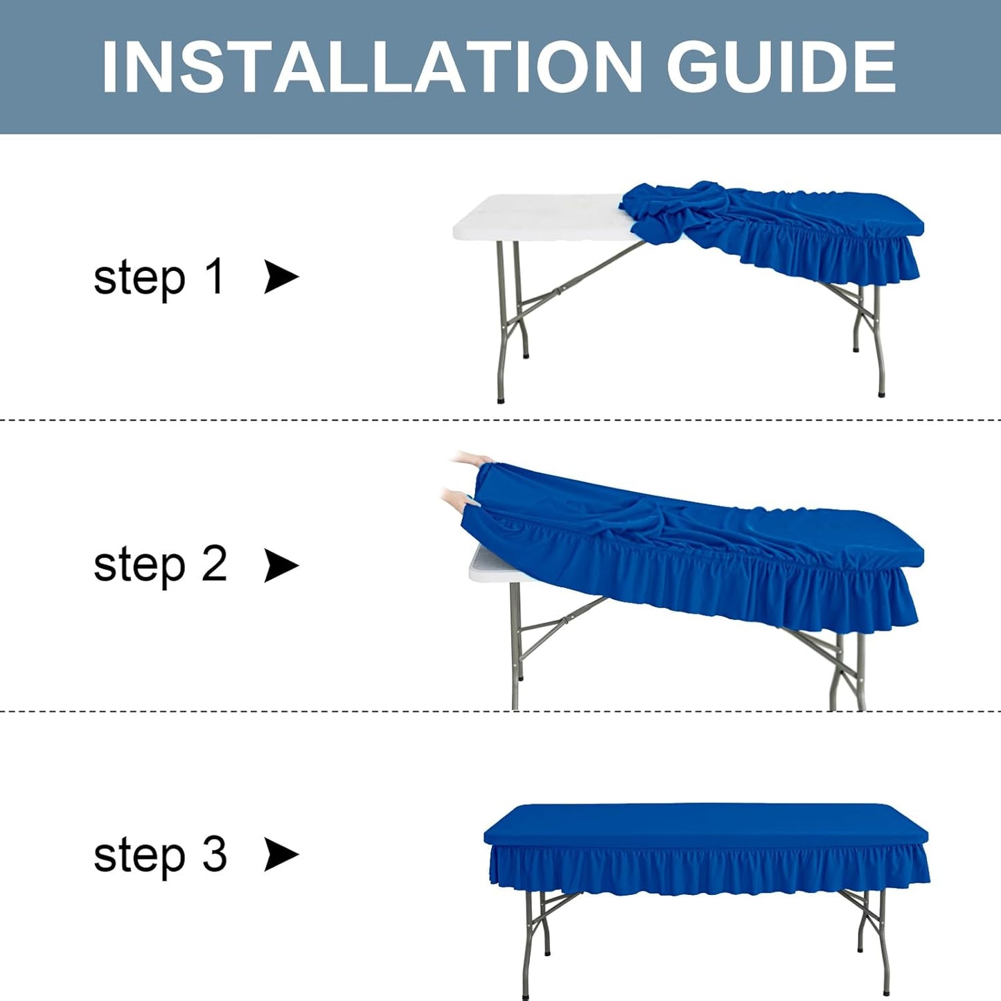 6ft Dark Blue Stretch Tablecloth for Rectangular Tables - Flared Wrap Design, Waterproof, Wrinkle-Resistant, Washable - Ideal for Weddings, Parties, Banquets & Table Protection