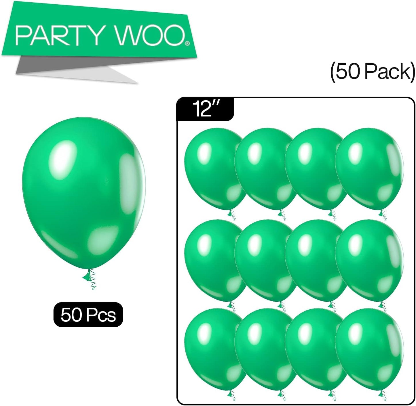 PartyWoo Dark Green Balloons 50 pcs 12 Inch Pearl Hunter Emerald Forest Green Latex Helium Balloons for Graduation Christmas Jungle Safari Baby Shower Birthday Party Decorations Green-Z26