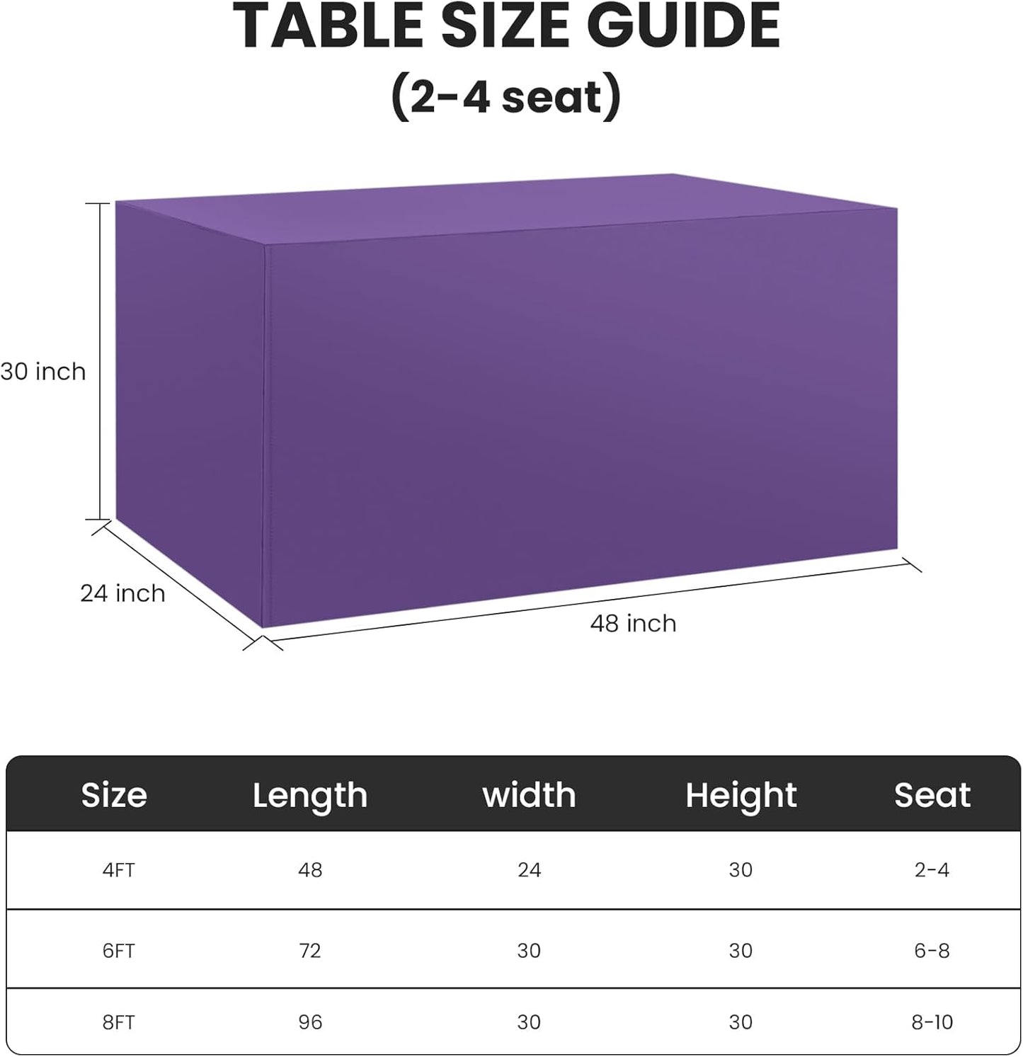 Ascoza 2 Pack Fitted Tablecloth for 4 Foot Rectangle 48 x 24 Inch Purple Table Covers Water Resistant Polyester Cloth for Folding, Parties,Display, Trade Show (Purple)
