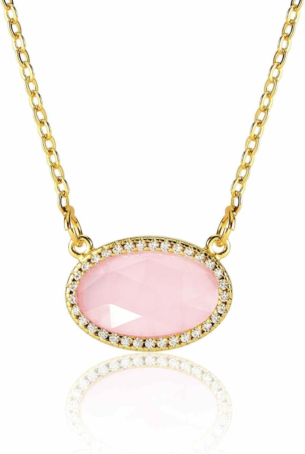 14K Gold Plated Pendant Necklace for Women Oval Cut Gemstone Crystal Pendant Necklaces Birthday Gifts for Women Mom Wife Friends