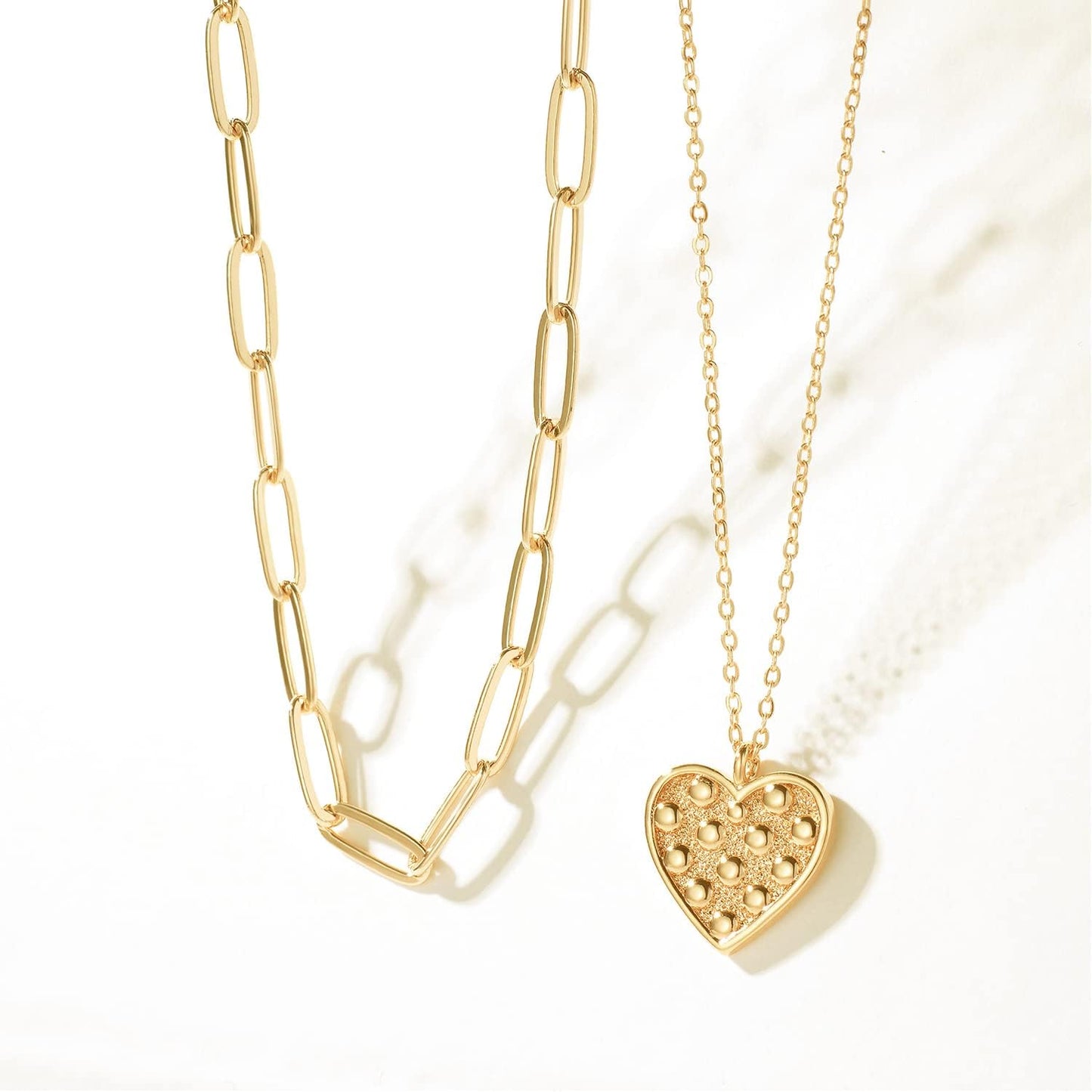 MEVECCO Layered Heart Necklace Pendant Handmade 18k Gold Plated Dainty Gold Choker Arrow Bar Layering Long Necklace for Women