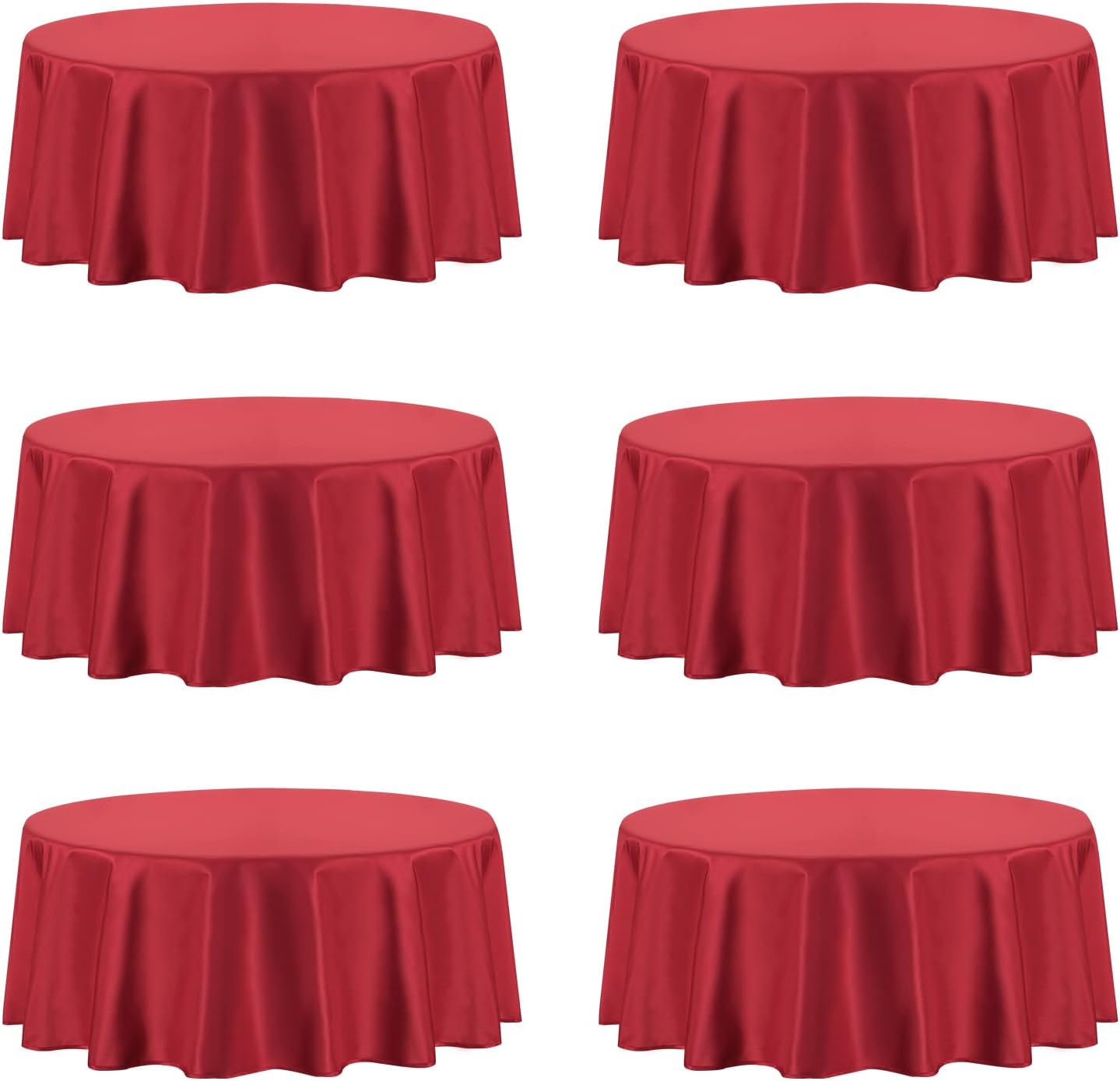 PureFit 6 Pack Round Red Table Cloths 120 Inch for Round Tables, Stain and Wrinkle Resistant Table Linens for Home Use, Wedding, Party, Banquet and Camping