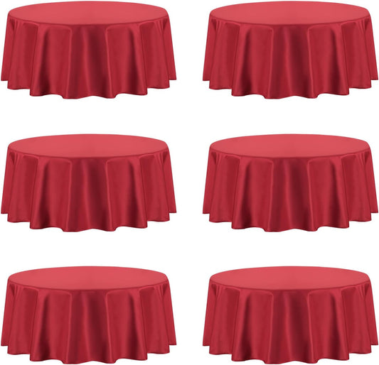 PureFit 6 Pack Round Red Table Cloths 120 Inch for Round Tables, Stain and Wrinkle Resistant Table Linens for Home Use, Wedding, Party, Banquet and Camping