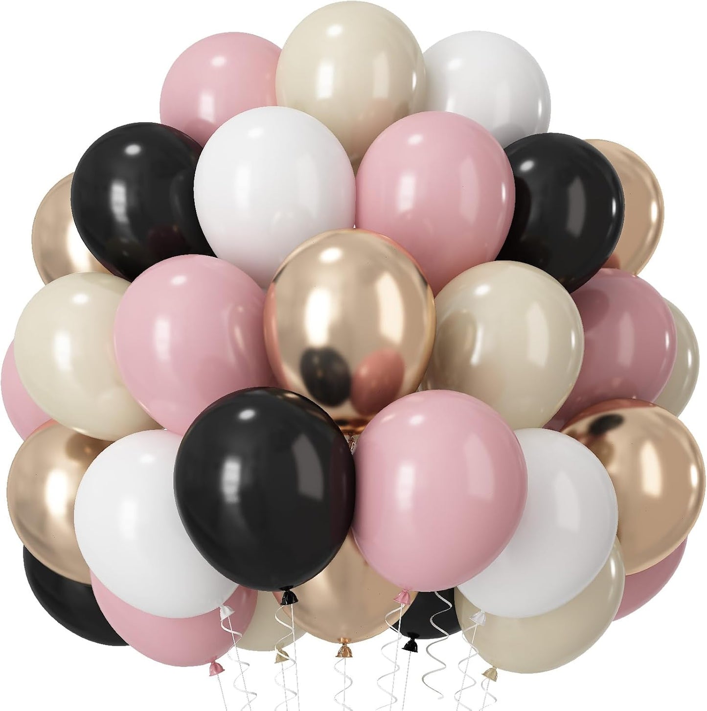 60 PCS Black and Pink Balloons, Retro Dusty Pink Ivory Sand White Black Latex Balloons with Metallic Champagne Gold Boho Party Balloon for Women Girls Birthday Baby Shower Wedding Party Decorations