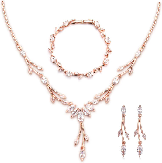 GULICX Jewelry Set for Womens, Rhinestone Necklace and Earrings Bracelet Set, Wedding Party Prom Jewelry Set for Brides Bridesmaid