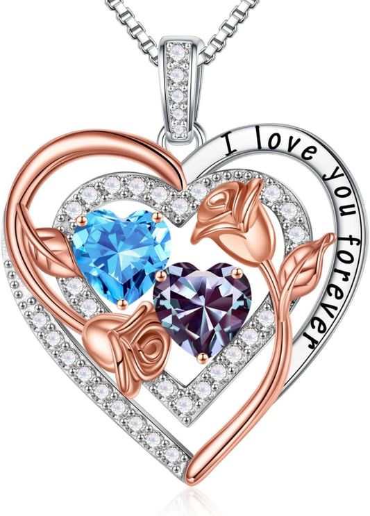 Iefil Birthstone Necklace for Women - Sterling Silver Birthstone Necklace Anniversary Birthday Gifts for Her Wife Mom Daughter