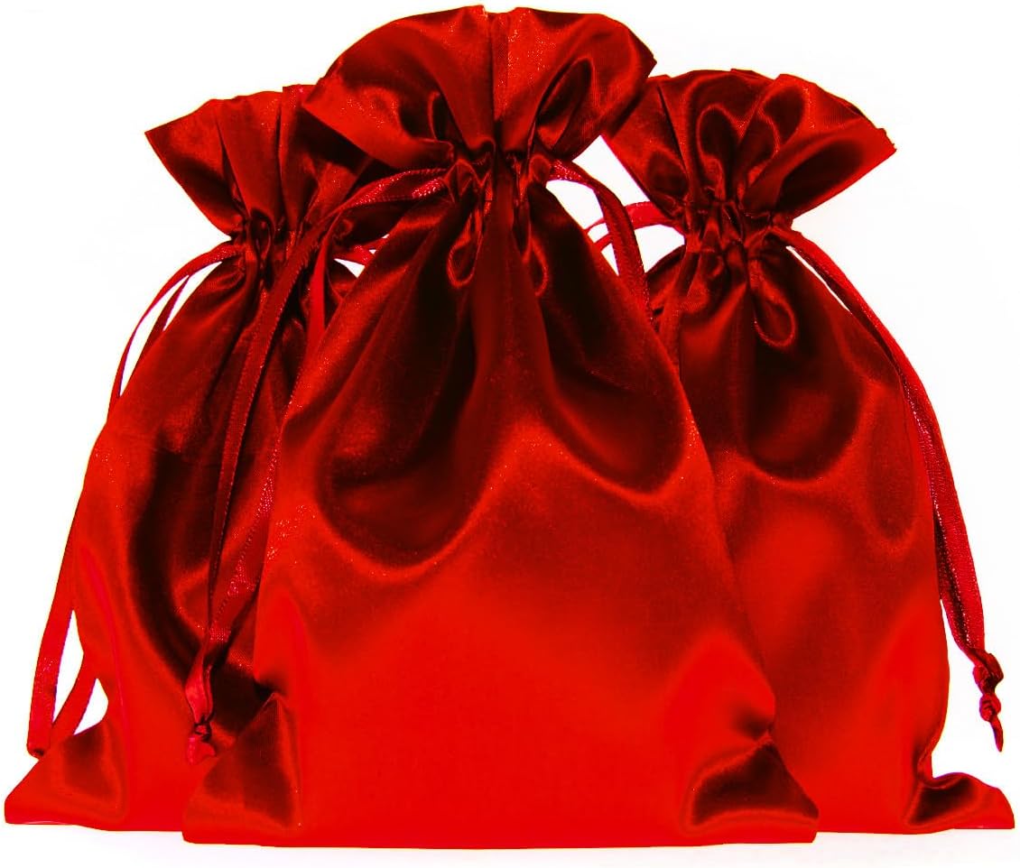 Knitial 4" x 6" Ruby Red Satin Gift Bags, Jewelry, Wedding Favor Drawstring Bags Baby Shower Christmas 50 Count