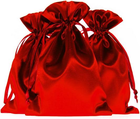Knitial 4" x 6" Ruby Red Satin Gift Bags, Jewelry, Wedding Favor Drawstring Bags Baby Shower Christmas 50 Count