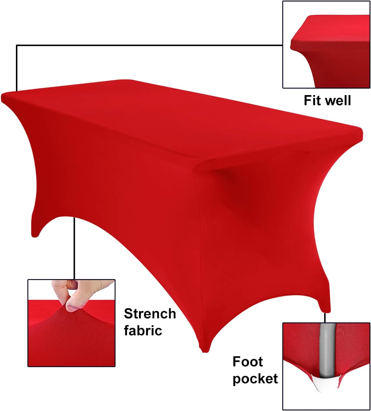 Spandex 6ft Waterproof Table Cover for Party,Wedding, Banquet, and Events(Red)