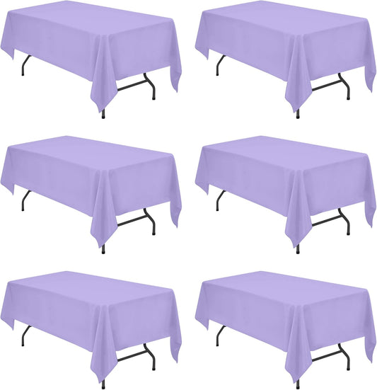 BRILLMAX 6 Pack Lavender Tablecloths for 6 Foot Rectangle Tables 60 x 102 Inch - 6ft Rectangular Bulk Linen Polyester Fabric Washable Cloth Cover for Wedding Reception Banquet Birthday Party