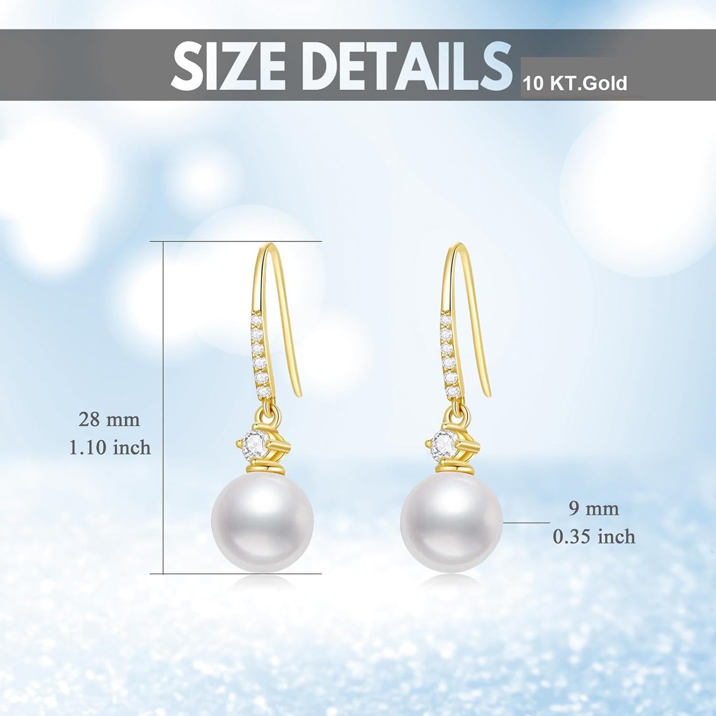 SISGEM 10K Gold Pearl Dangle Earrings and 14k Gold Pearl Pendant Necklace Set, Jewelry for Women