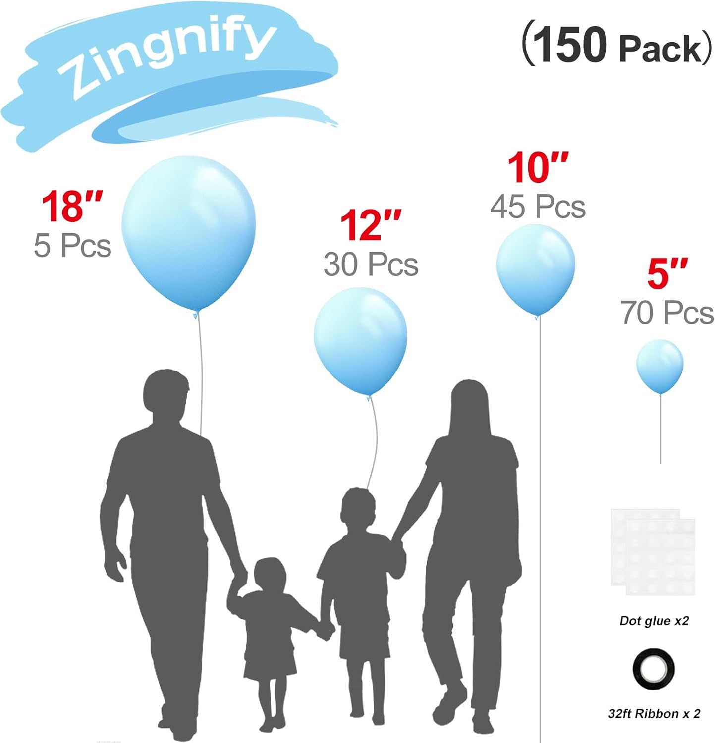 Light Blue Balloons, 150 pcs Different Sizes Pack of 18 Inch 12 Inch 10 Inch 5 Inch Baby Pastel Sky Aqua Blue Balloons for Balloon Garland Balloon Arch as Birthday Party Wedding Decorations