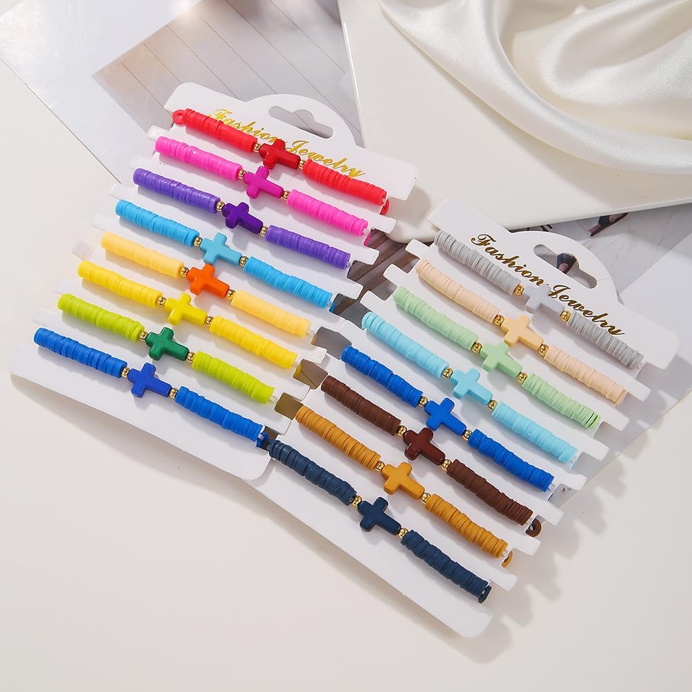 Friendship Bracelets Boho Stackable Bracelets for Women Surfer Heishi Clay Bead Bracelets Stretch Preppy Bracelets Colorful Boho Bracelets for Women